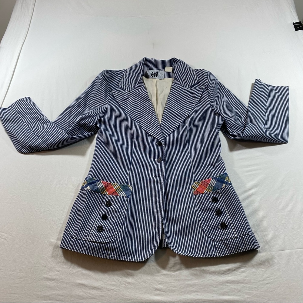 80s Railroad Striped Jacket Woman’s Small-Medium Button Down Long sleeve Jackets